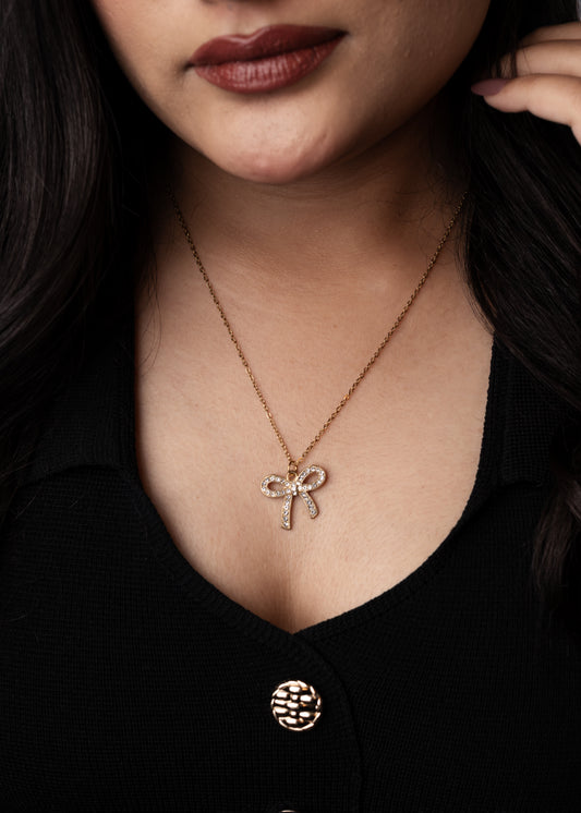 Golden Grace Bow Pendant Necklace