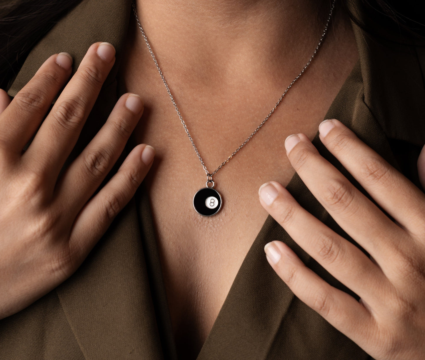 Black Enamel Eight Pendant Necklace