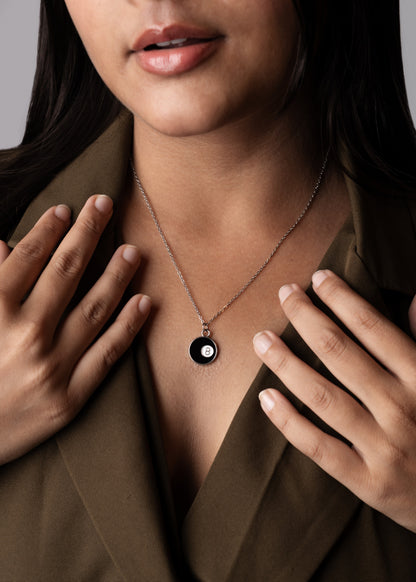Black Enamel Eight Pendant Necklace