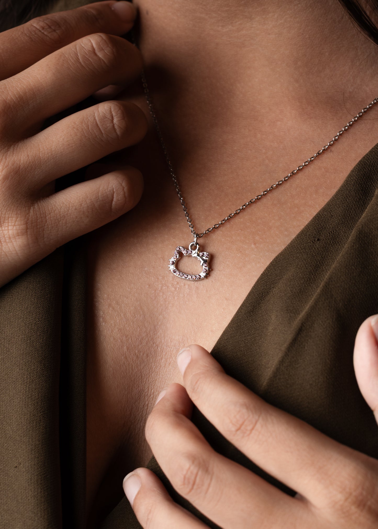 Crystal Kitty Charm Necklace