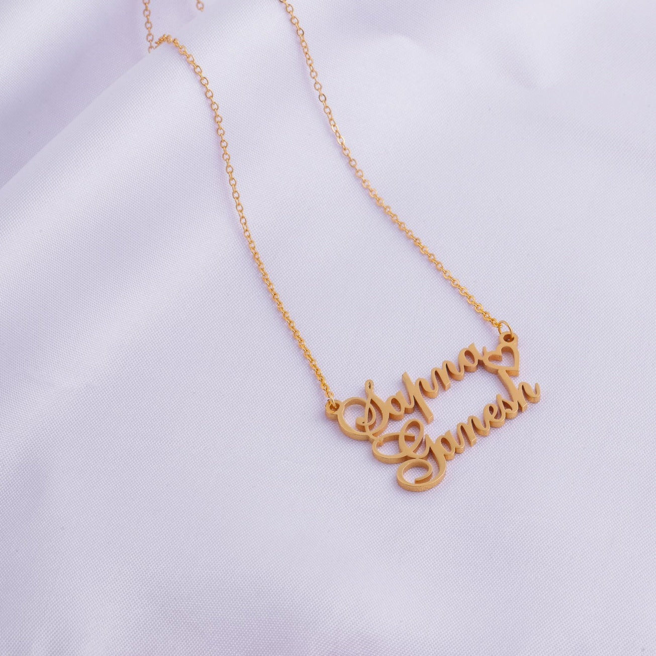 Dual Name Necklace With Cursive Elements
