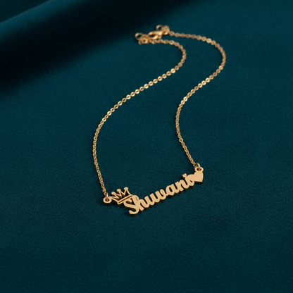 Cursive Name Necklace With Heart And Crown
